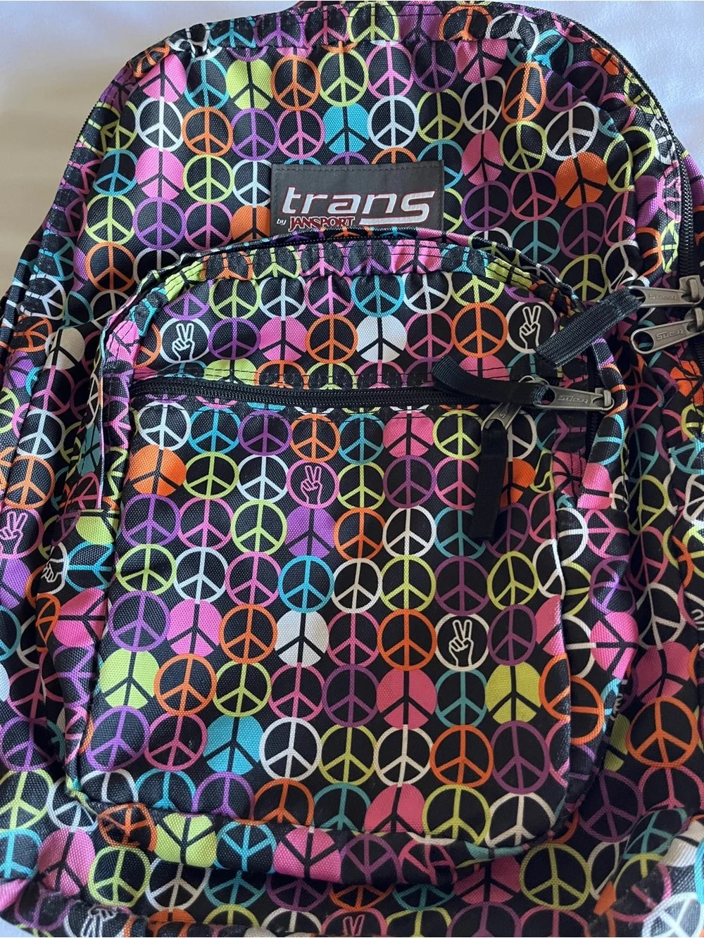 Trans by JanSport Multi-Color Peace Sign Backpack School Bag Organizer OS